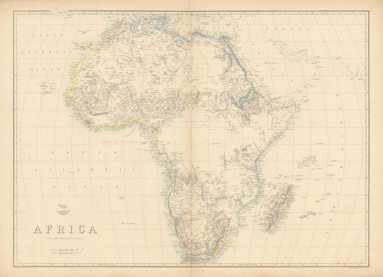Pre-colonial AFRICA. Mountains of Kong.Circular Zambesi.Tribes. WELLER 1863 map